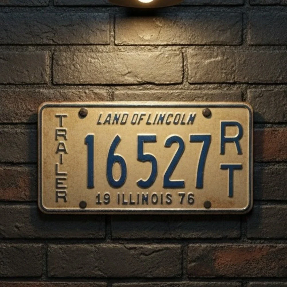 Illinois Vintage 1976 Trailer License Plate Land of Lincoln Blue Cream 16527 RT